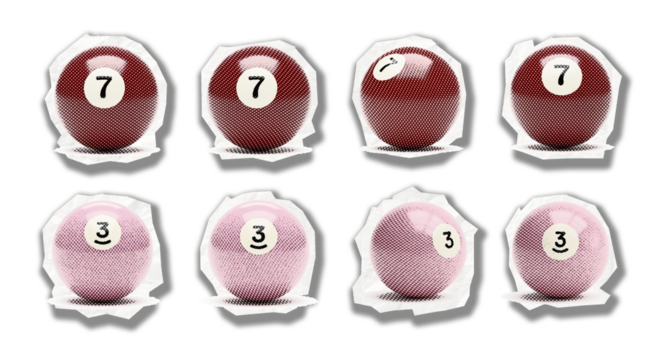 Billiard Balls Collage A Funky Grouping of Numbered Pool Balls with a Dynamic and Energetic in Halftone Style
