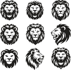 Obraz premium Silhouette Lion head icons. Wildlife, predator, mane, strength vector illustration isolate on white background