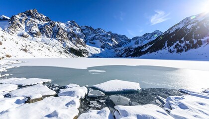Fototapeta premium Panorama of snowy fjords and mountain ,Amazing Norway nature seascape popular tourist attraction. beautiful amazing winter landscape.