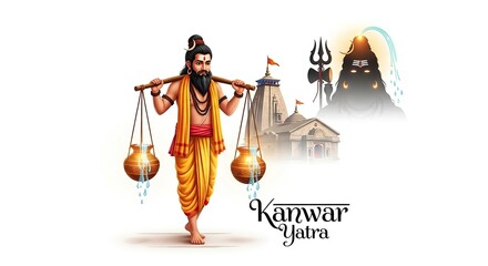 "Kanvarias Carry Sacred Ganga Jal in Decorated Pots During Kanwar Yatra to Offer at Lord Shiva's Temple"	
