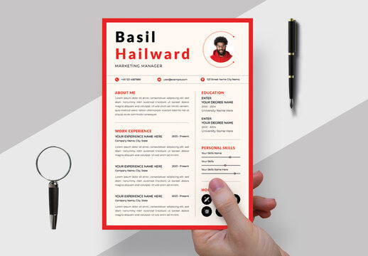 Red Border Modern Resume Template