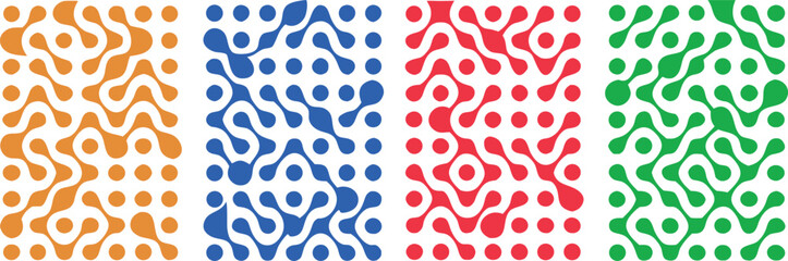 Colorful abstract metaball grid patterns in orange, blue, red, and green hues