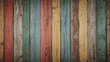 Colorful Reclaimed Wooden Planks Forming Rustic Vertical Wall