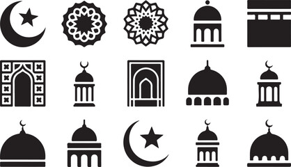 Islamic Lanterns, Crescent Stars, Mosques, and Religious Symbols - Traditional Spiritual and Architectural Designs