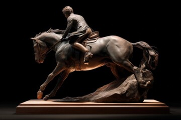 Dynamic bronze equestrian statue of historical figure in motion