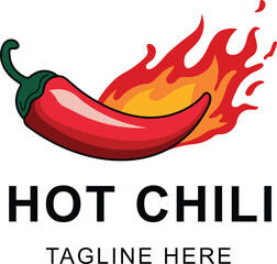 Bold and spicy hot chili pepper logo with flames and graphic design