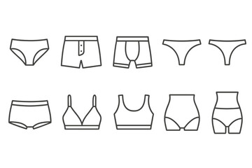 Underwear, lingerie outline icon set. clothing, intimates linear icons collection
