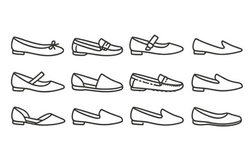 Obraz premium Footwear outline icon set. shoes, sandals, loafers in line art style