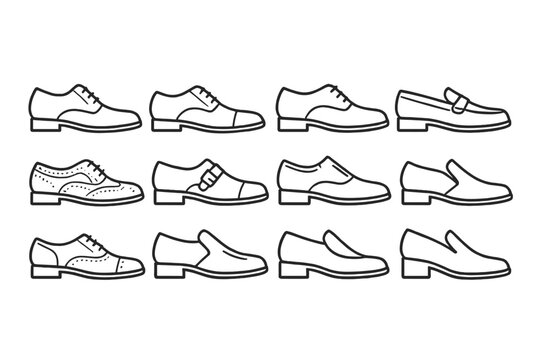 Footwear outline icon set. shoes collection includes boots, loafers, oxfords