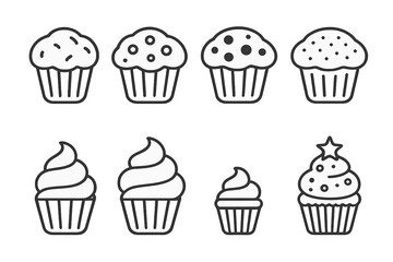 Bakery, cupcake line icon set. delicious, sweet treats, dessert icons collection