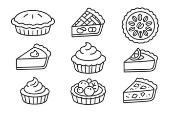 Bakery, dessert outline icon set. pastry, cake, pie, sweet treats, confection icons