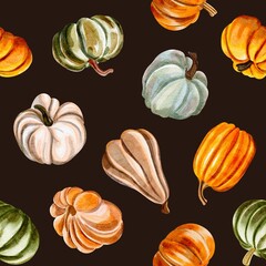 Seamless pattern with pumpkins on a dark background