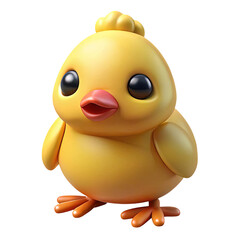 A cute plump fluffy yellow chick with large black eyes and an open beak isolated on a black background