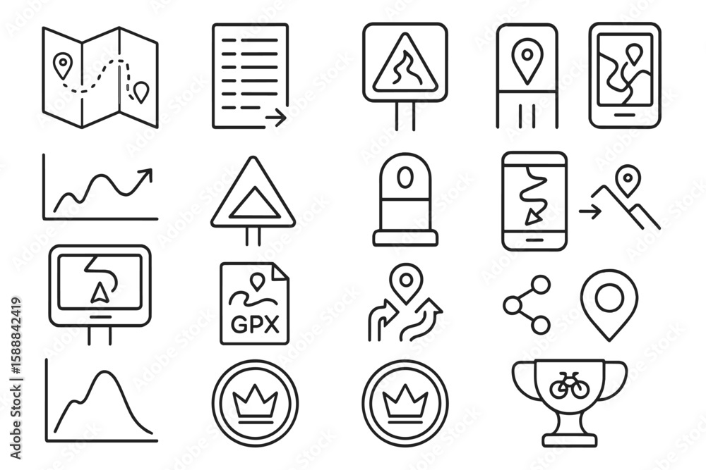 Poster map and navigation icon set. direction, gps, travel icons in line style