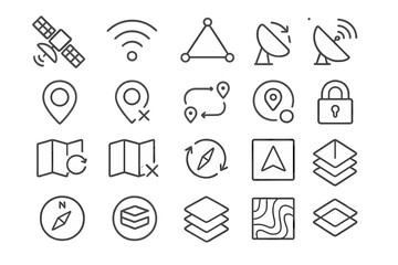 Navigation and gps line icon set. map, compass, location symbols in outline style