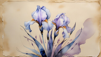 Iris flower watercolor painting floral art botanical illustration elegant bloom nature garden design decor