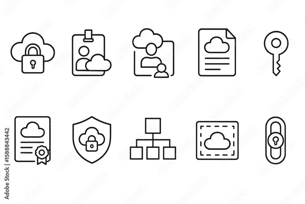 Poster cloud computing outline icon set. data, security, sync icons library in line art
