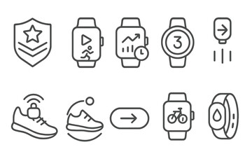 Fitness, activity outline icon set. workout, health tracking icons collection