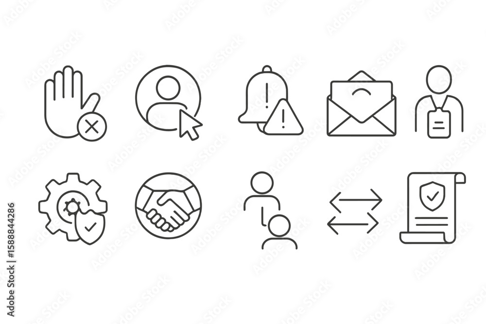 Poster user interface outline icon set with notifications, emails, and settings visuals