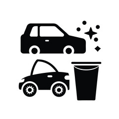 Car Wash Cleaning Icons Featuring Bucket Sponge and Spray