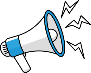 Vector illustration of a blue and white megaphone announcing loudly