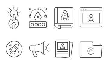 Business startup line icon set. innovation, strategy, management linear collection