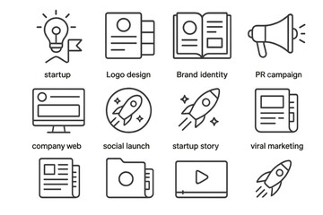 Marketing and startup icon set. linear style icons for business branding and pr campaigns