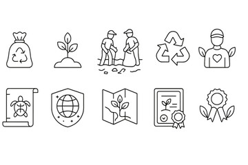 Fototapeta premium Sustainability and environment line icon set. eco-friendly, conservation, recycling symbols