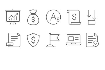 Finance and business line icon set. budget, money management linear style icons
