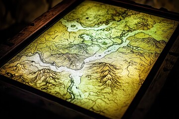 Vintage Handcrafted Map with Rivers and Mountains in Warm Tones
