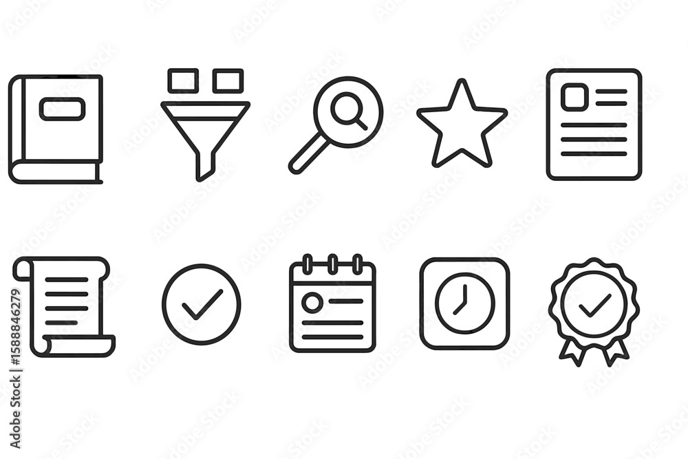 Poster office essentials outline icon set. work, productivity symbols in linear style