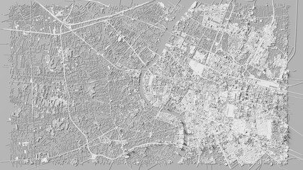 3D render map of Bangkok cityscape. 3D illustration of a top view of Bangkok, Thailand.