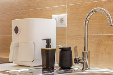 Modern bathroom interior in minimal scandinavian style, 3d render