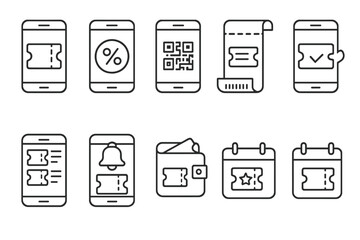 Mobile e-commerce outline icon set. shopping, payment, notification icon collection