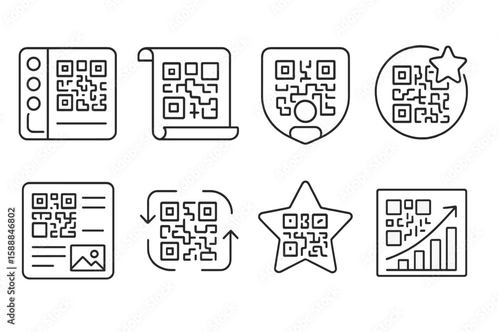 Poster qr code outline icon set. technology, scan symbols collection for digital interfaces