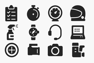 Technology, office solid icon set. gadgets, communication devices collection