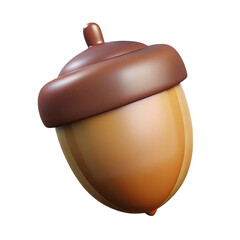 A smooth stylized 3d rendering of a single brown acorn with a lighter brown cap against a solid black background