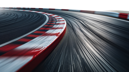 Dynamic perspective of a racing track curve with tire marks under transparent atmosphere