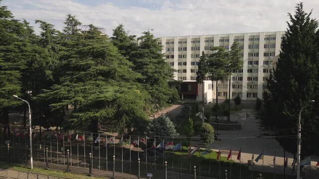 Tbilisi, Georgia - 15th july, 2025: Aerial view Tbilisi state medical university - TSMU. Popular education destination among indian, iranian, turkish, arabic etc foreign nationalities students