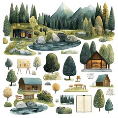 Cozy Woodland Retreat Elements for Creative Projects.