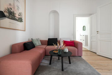 Modern luxury apartment interior in minimal scandinavian style, 3d rendering