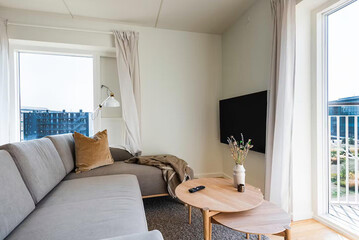 Modern luxury apartment interior in minimal scandinavian style, 3d rendering