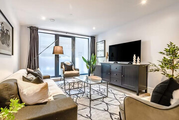 Modern luxury apartment interior in minimal scandinavian style, 3d rendering