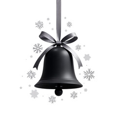 Black Christmas bell with ribbon and snowflakes on white background  