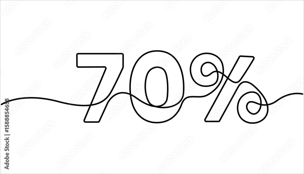 Poster single line drawing of a one seventy percent symbol. continuous one line drawing 70% number sign. si