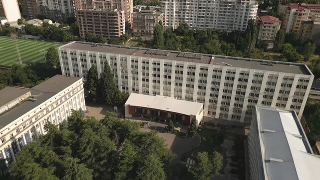 Tbilisi, Georgia - 15th july, 2025: Aerial view Tbilisi state medical university - TSMU. Popular education destination among indian, iranian, turkish, arabic etc foreign nationalities students