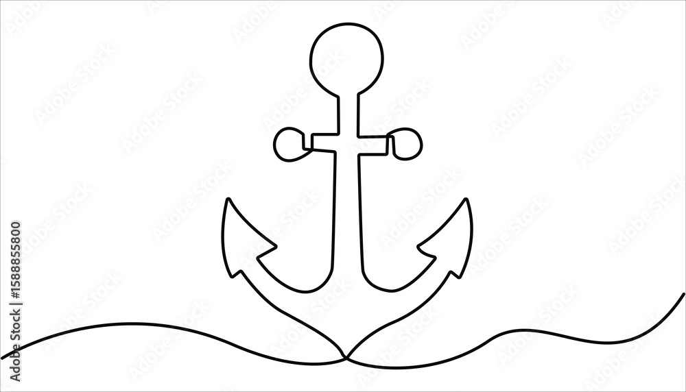 Poster ship anchor continuous one line drawing and vector illustration. continuous line drawing of sea anch
