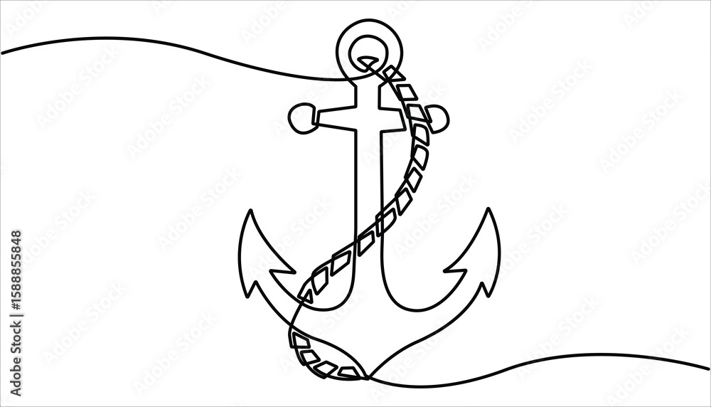 Poster ship anchor continuous one line drawing and vector illustration. continuous line drawing of sea anch