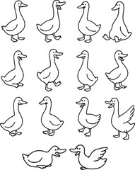 A set of cute sily goose line art bundle