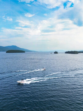 Aerial view from Bolton Landing on Lake George in upstate NY 